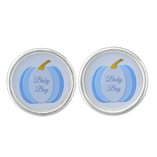 Cute Blue Baby Boy Pumpkin Custom Baptism Cufflinks