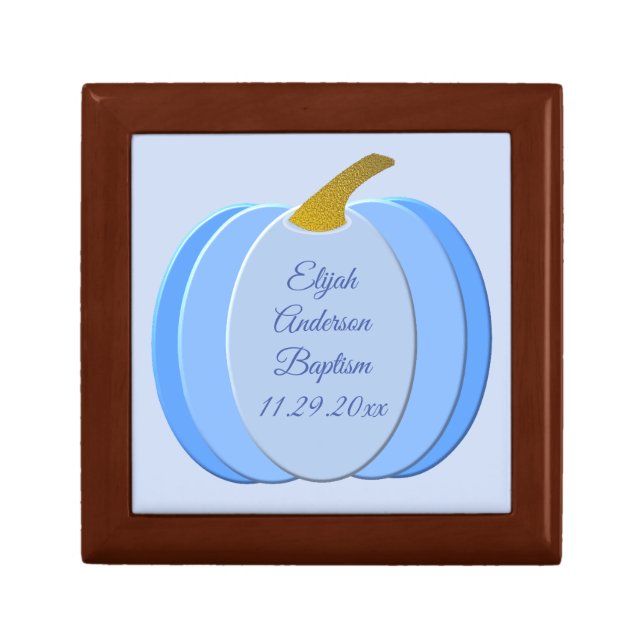 Cute Blue Baby Boy Pumpkin Custom Baptism Gift Box (Front)