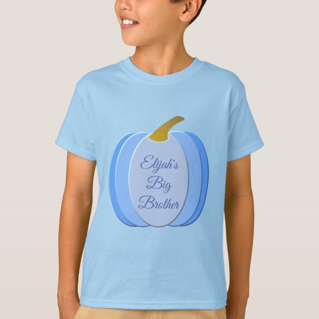 Cute Blue Baby Boy Pumpkin Custom Big Brother T-Shirt (Front)