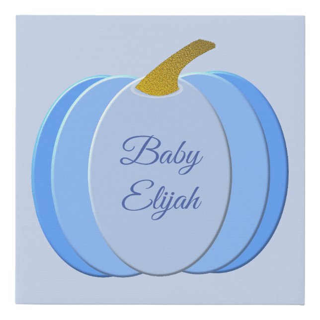 Cute Blue Baby Boy Pumpkin Custom Faux Canvas Print (Front)