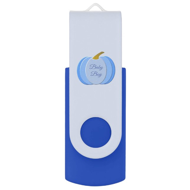 Cute Blue Baby Boy Pumpkin Custom First Year Flash Drive (Front Vertical)