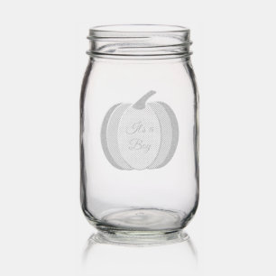 Cute Blue Baby Boy Pumpkin Custom Gender Reveal Mason Jar