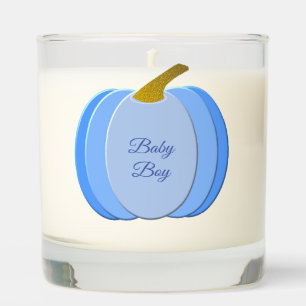 Cute Blue Baby Boy Pumpkin Custom Gender Reveal Scented Candle
