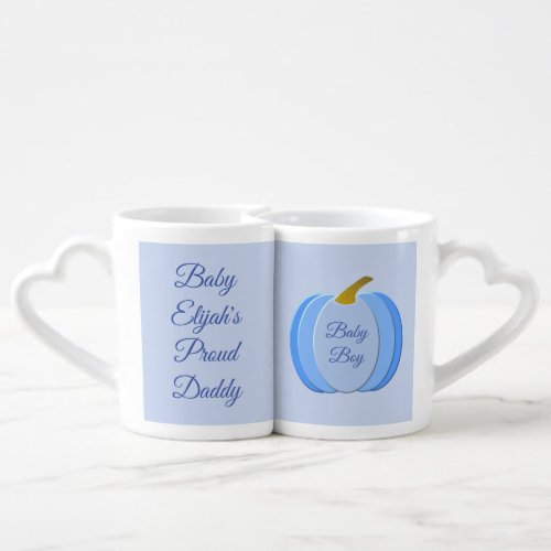 Cute Blue Baby Boy Pumpkin Custom Mom and Dad Coffee Mug Set