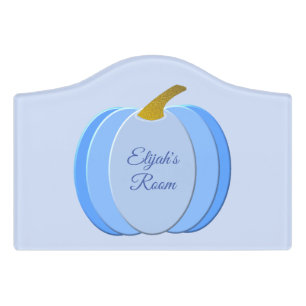 Cute Blue Baby Boy Pumpkin Custom Name Nursery Door Sign