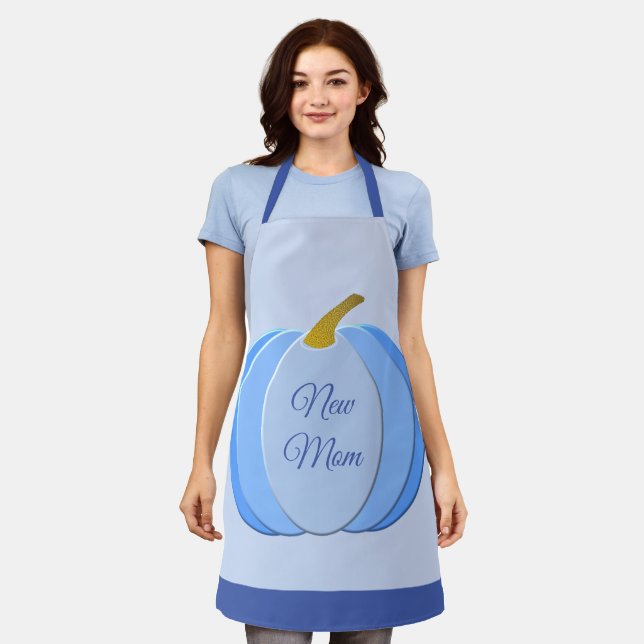 Cute Blue Baby Boy Pumpkin Custom New Mom Apron (Worn)