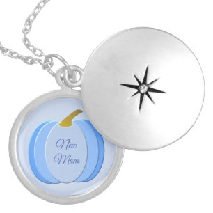 Cute Blue Baby Boy Pumpkin Custom New Mom Locket Necklace