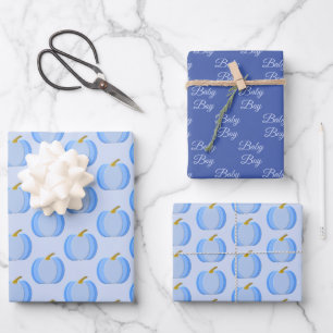 Cute Blue Baby Boy Pumpkin Custom Patterned Wrapping Paper Sheets
