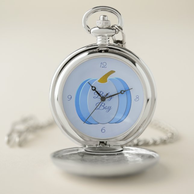 Cute Blue Baby Boy Pumpkin Custom Pocket Watch (Inside)