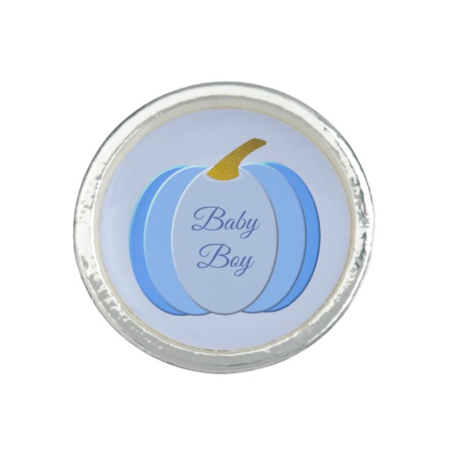 Cute Blue Baby Boy Pumpkin Custom Ring (Front)