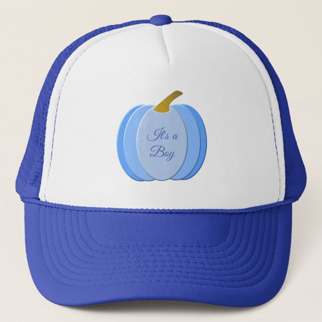 Cute Blue Baby Boy Pumpkin Custom Trucker Hat (Front)