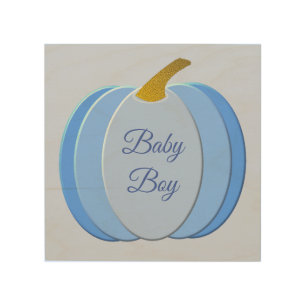 Cute Blue Baby Boy Pumpkin Custom Wood Wall Art