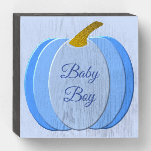 Cute Blue Baby Boy Pumpkin Custom Wooden Box Sign