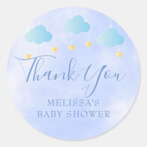 Cute Blue Baby Boy Shower Thank You Favor Classic Round Sticker