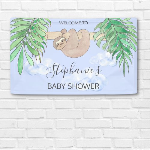 Cute Blue Baby Boy Sloth Baby Shower Banner