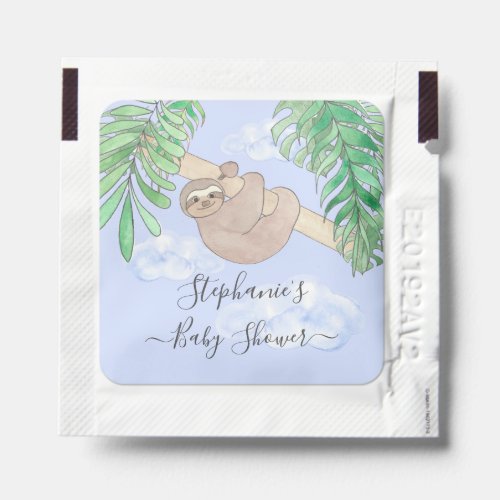 Cute  Blue Baby Boy Sloth Baby Shower Hand Sanitizer Packet