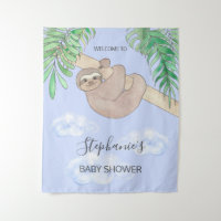 Cute Blue Baby Boy Sloth Baby Shower Tapestry