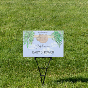 Cute Blue Baby Boy Sloth Baby Shower Yard Sign