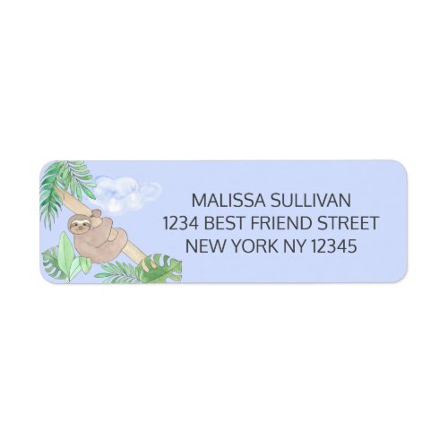 Cute Blue Baby Boy Sloth Shower Return Address Label