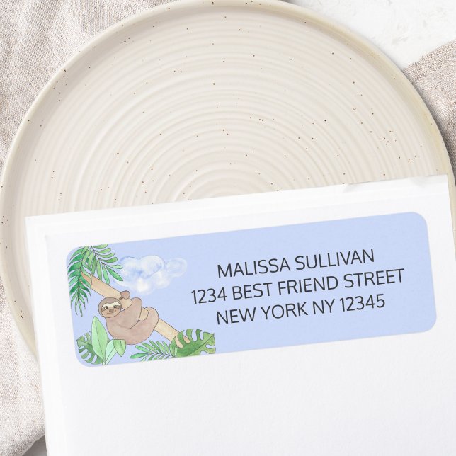 Cute Blue Baby Boy Sloth Shower Return Address Label (Creator Uploaded)