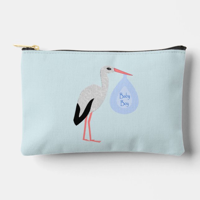 Cute Blue Baby Boy Stork Accessory Pouch (Front)
