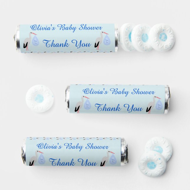 Cute Blue Baby Boy Stork Baby Shower Custom Breath Savers® Mints (Assorted)