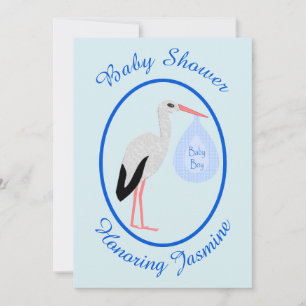 Cute Blue Baby Boy Stork Baby Shower Custom Invitation