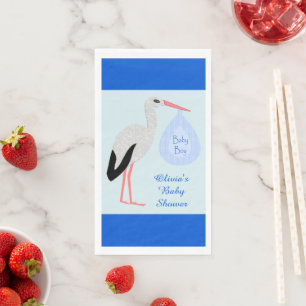 Cute Blue Baby Boy Stork Baby Shower Custom Paper Guest Towels