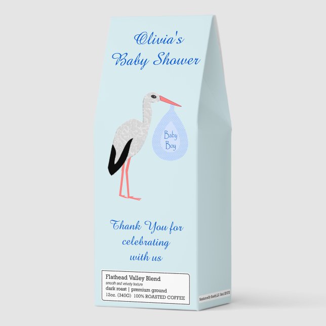 Cute Blue Baby Boy Stork Baby Shower Custom Roasted Coffee (Front)