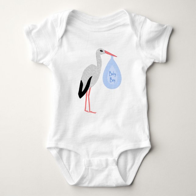 Cute Blue Baby Boy Stork Bodysuit (Front)