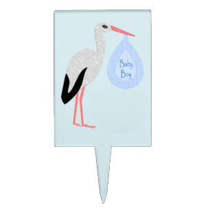 Cute Blue Baby Boy Stork Cake Topper