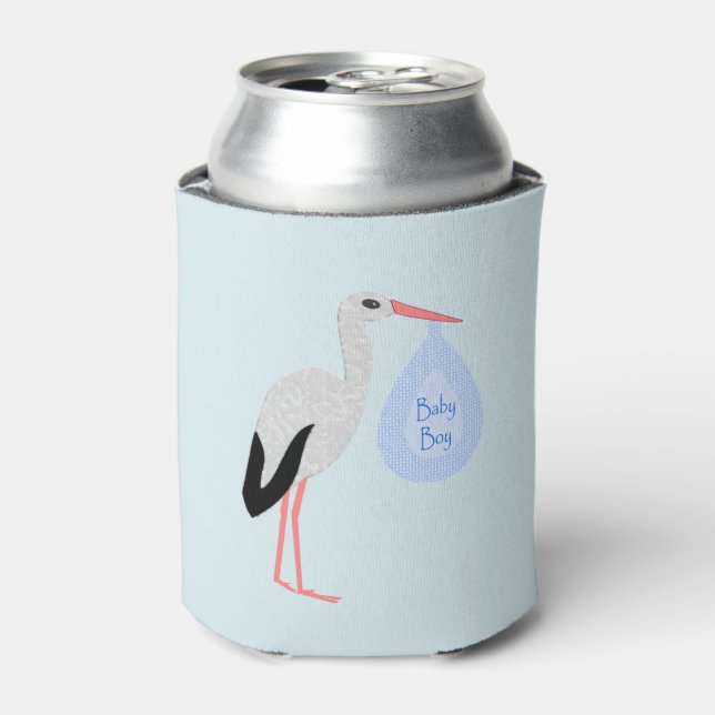 Cute Blue Baby Boy Stork Can Cooler (Can Front)