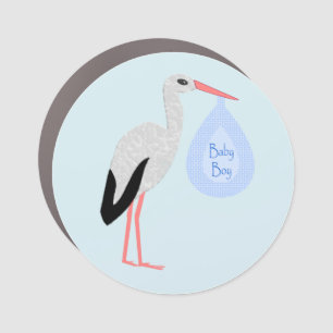Cute Blue Baby Boy Stork Car Magnet