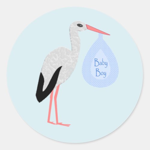 Cute Blue Baby Boy Stork Classic Round Sticker