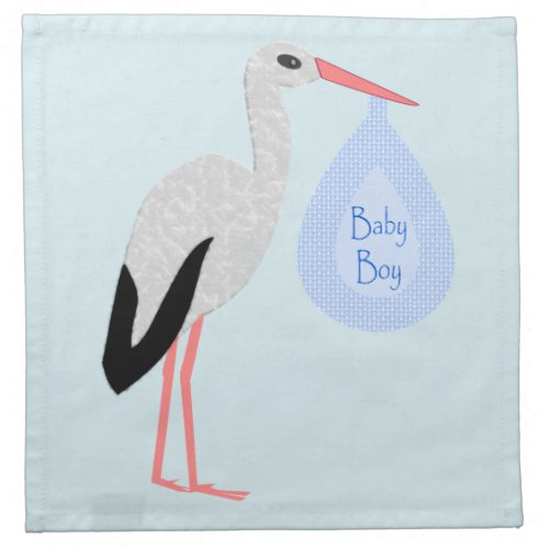 Cute Blue Baby Boy Stork Cloth Napkin