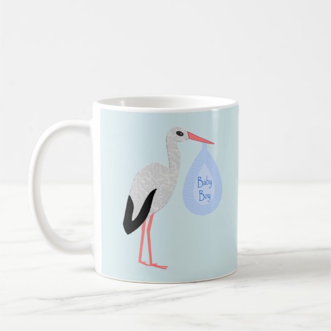 Cute Blue Baby Boy Stork Coffee Mug (Left)
