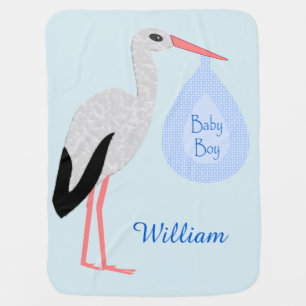 Cute Blue Baby Boy Stork Custom Baby Blanket