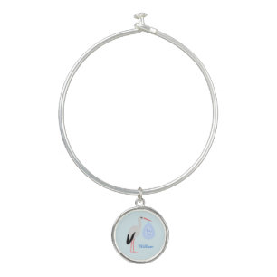 Cute Blue Baby Boy Stork Custom Bangle Bracelet