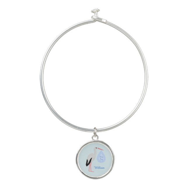 Cute Blue Baby Boy Stork Custom Bangle Bracelet (Front)