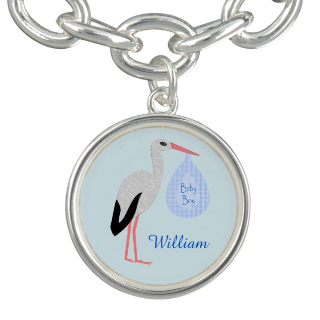 Cute Blue Baby Boy Stork Custom Bracelet (Design)