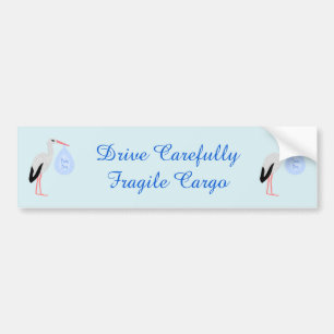 Cute Blue Baby Boy Stork Custom Bumper Sticker