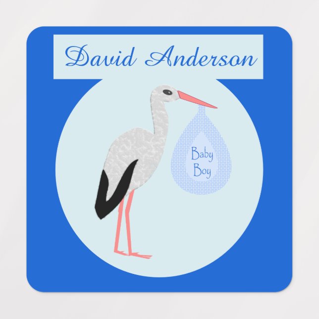 Cute Blue Baby Boy Stork Custom Clothing Labels (Design 1)