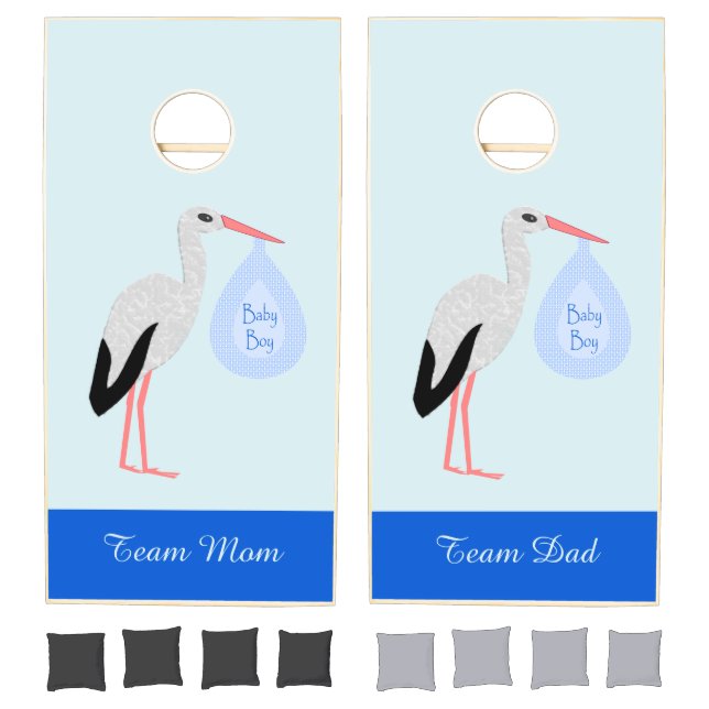 Cute Blue Baby Boy Stork Custom Cornhole Set (Set)