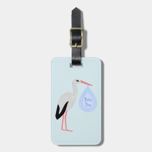 Cute Blue Baby Boy Stork Custom Luggage Tag