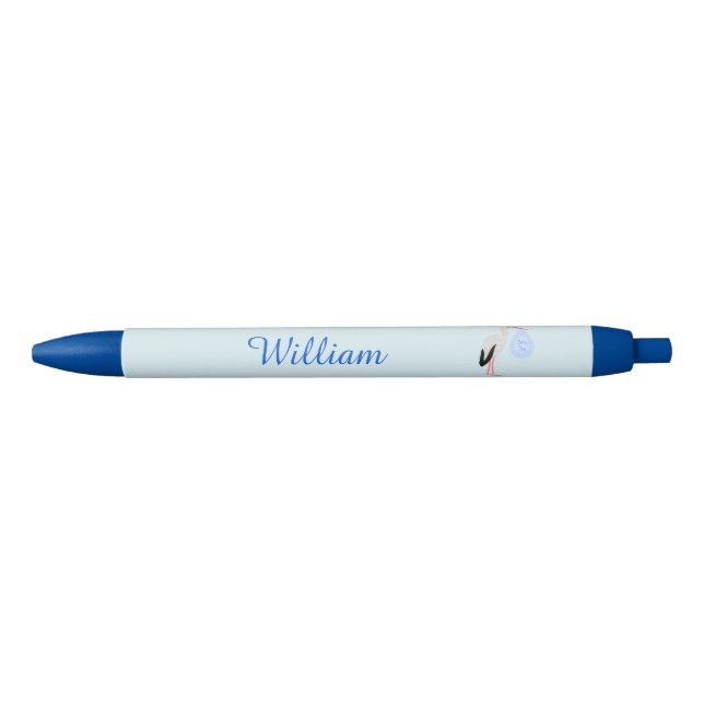 Cute Blue Baby Boy Stork Custom Pen (Front)