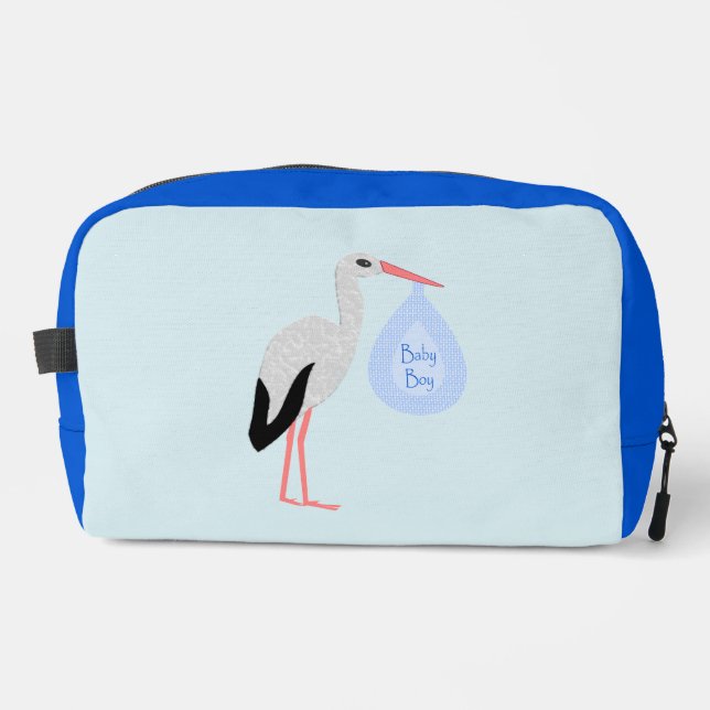 Cute Blue Baby Boy Stork Dopp Kit (Front)