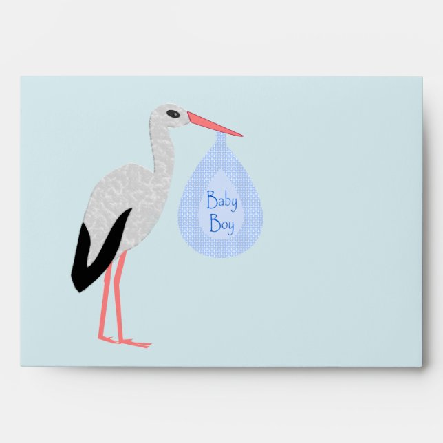 Cute Blue Baby Boy Stork Envelope (Front)