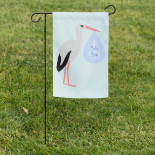 Cute Blue Baby Boy Stork Garden Flag