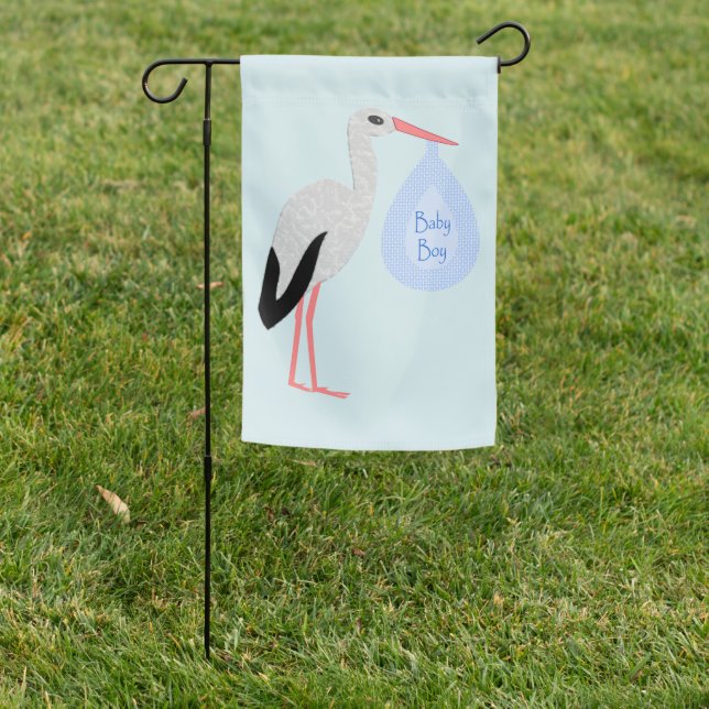 Cute Blue Baby Boy Stork Garden Flag (In SItu)