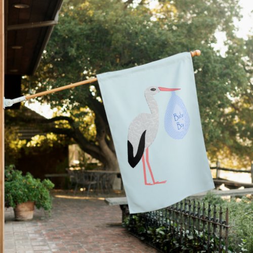 Cute Blue Baby Boy Stork House Flag